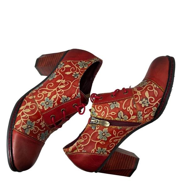 L'Artiste Heeled Lace Up Red Shoe Octavius Womens Size 41 - Picture 3 of 10